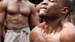 Karimah Ashadu, MUSCLE, 2025 (filmstill) Courtesy of the artist, Camden Art Centre, Fondazione In Between Art Film, The Renaissance Society, and Sadie Coles HQ, London.