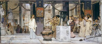 Lawrence Alma-Tadema (1836–1912), Das Fest der Weinlese, 1871, Öl auf Leinwand, 77 x 177 cm © Hamburger Kunsthalle / bpk Foto: Elke Walford