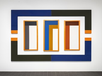 David Novros (*1941) Boathouse, 2016 Öl und Glimmerpartikel auf Leinwand, insg. ca. 335,28 x 609,6 cm  Hamburger Kunsthalle, erworben von der Dr. Heinz H.O. Schröder Stiftung, 2023 © David Novros / Hamburger Kunsthalle / VG Bild-Kunst, Bonn 2025 Foto: Christoph Irrgang