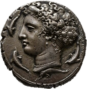 Syrakus, um 400 v. Chr., Dekadrachme, Silber, geprägt Ø 35 mm, 43,28 g, Foto: Hamburger Kunsthalle, MO-1916-74, nur Rückseite  