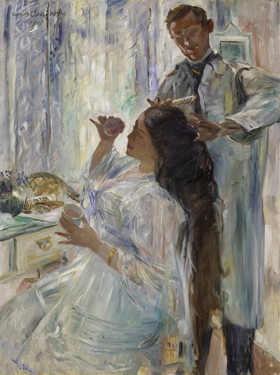 Lovis Corinth (1858 - 1925), Charlotte Corinth am Frisiertisch, 1911, Öl auf Leinwand, 120 x 90 cm © Hamburger Kunsthalle / bpk Foto: Elke Walford