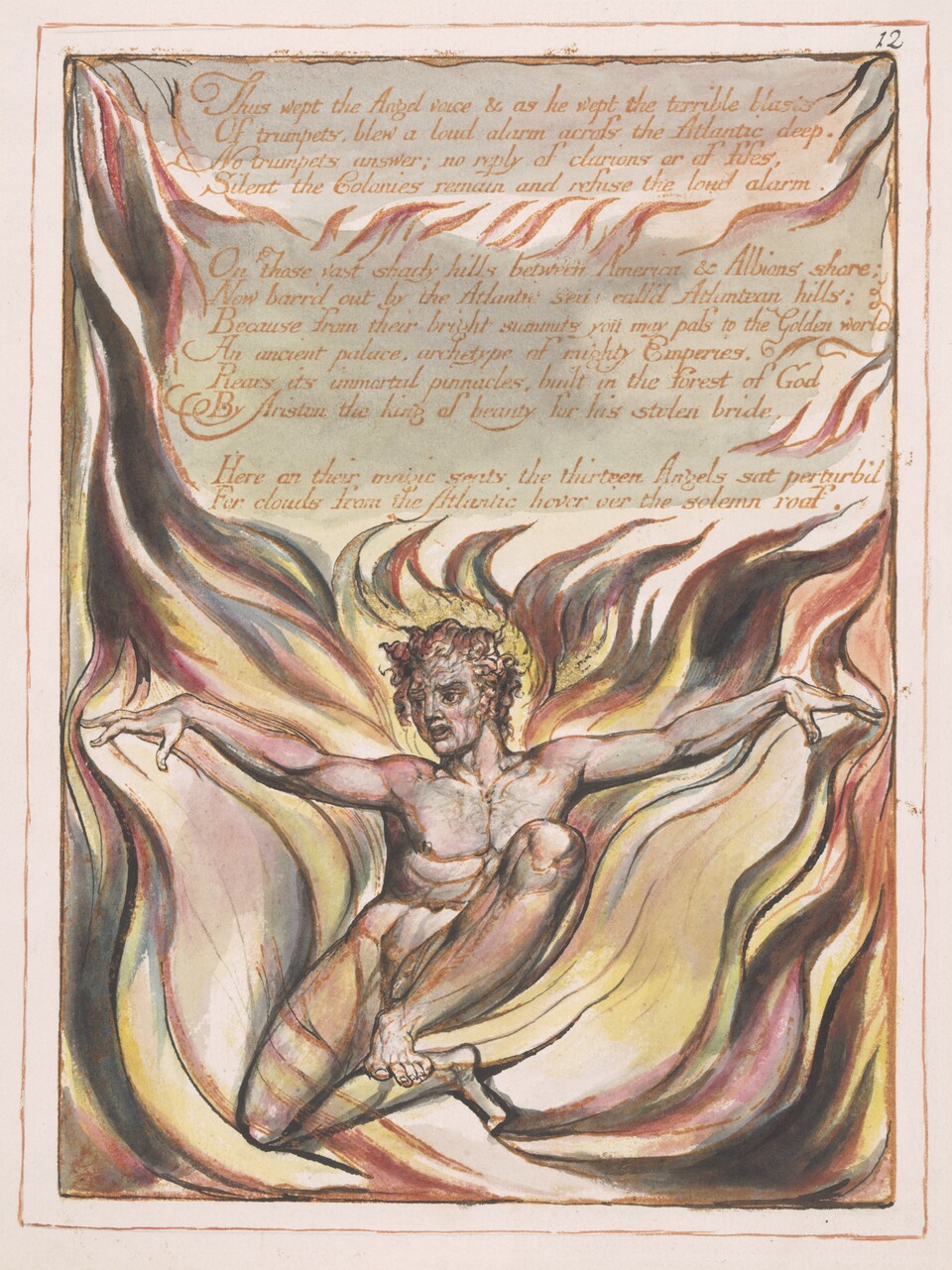 William Blake (1757–1827) Amerika, eine Prophezeiung (America a Prophecy), Tafel 12, Orc erhebt sich (Plate 12, Orc rises), 1793–1821, The Fitzwilliam Museum, Cambridge © The Fitzwilliam Museum, University of Cambridge William Blake (1757–1827) Amerika, eine Prophezeiung (America a Prophecy), Tafel 12, Orc erhebt sich (Plate 12, Orc rises), 1793–1821, The Fitzwilliam Museum, Cambridge © The Fitzwilliam Museum, University of Cambridge