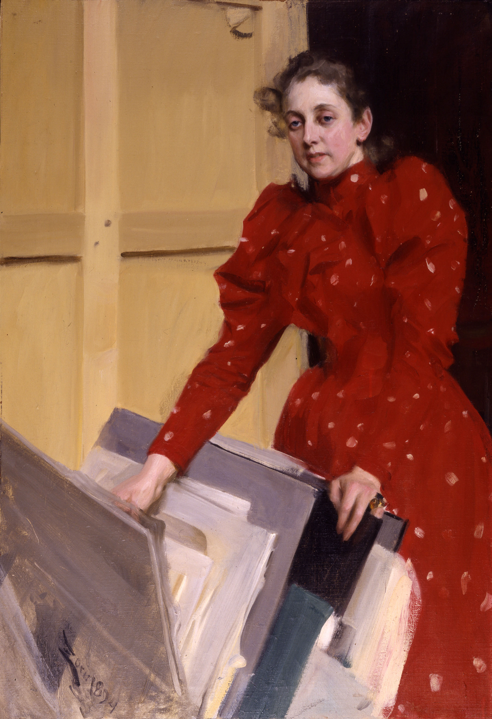 Anders Zorn (1860–1920)  Emma Zorn im Pariser Atelier, 1894 Öl auf Leinwand, 128 x 87,5 cm Zornmuseet, Mora  © Zornmuseet, Mora Anders Zorn (1860–1920)  Emma Zorn im Pariser Atelier, 1894 Öl auf Leinwand, 128 x 87,5 cm Zornmuseet, Mora  © Zornmuseet, Mora