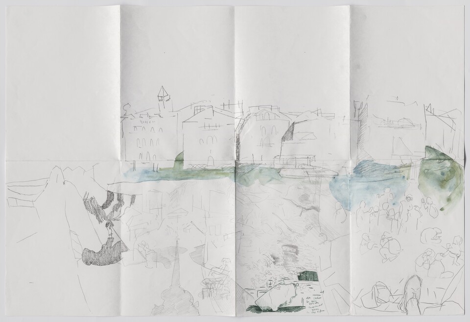 Fedele Maura Friede (*1997) Verschiedene Proben 1 (2022) Grafit, Buntstift, Wasserfarbe auf Japanpapier, 53 x 78,5 cm © Fedele Maura Friede Foto: Christoph Irrgang Fedele Maura Friede (*1997) Verschiedene Proben 1 (2022) Grafit, Buntstift, Wasserfarbe auf Japanpapier, 53 x 78,5 cm © Fedele Maura Friede Foto: Christoph Irrgang