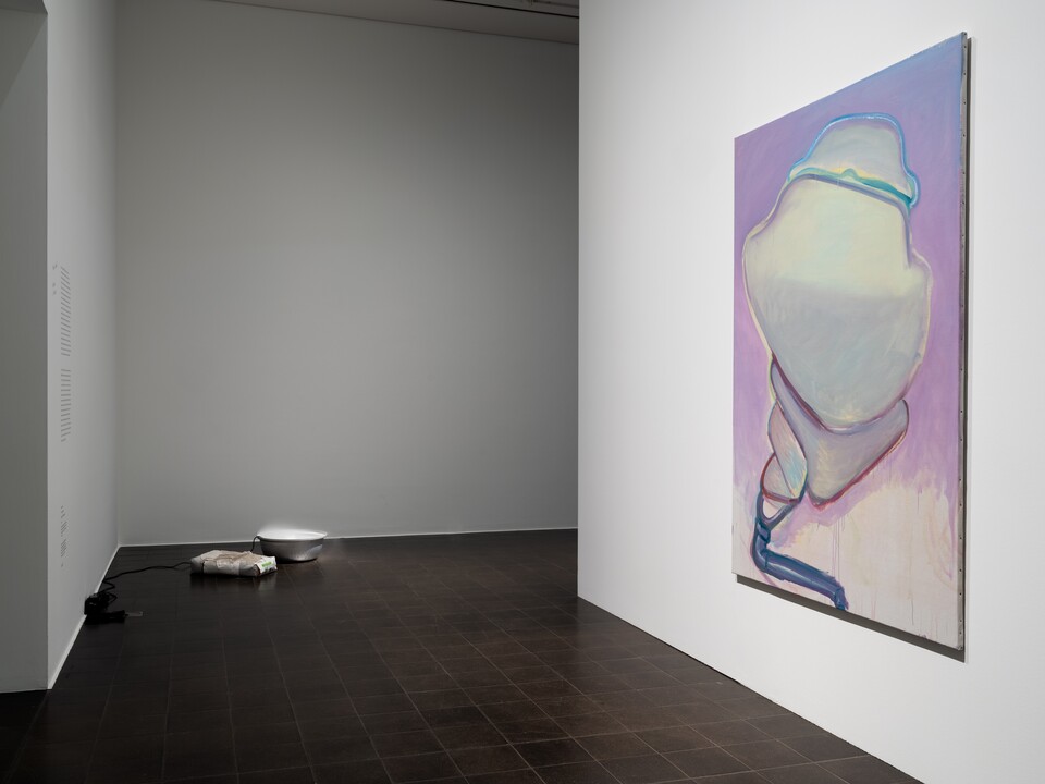 Ausstellungsansicht ISA MONA LISA, links: Nina Canell (*1979), Perpetuum Mobile (40 kg), rechts: Maria Lassnig (1919-2014), Mittwoch, 1988, beide © VG Bild-Kunst, Bonn 2025, Foto: Fred Dott Ausstellungsansicht ISA MONA LISA, links: Nina Canell (*1979), Perpetuum Mobile (40 kg), rechts: Maria Lassnig (1919-2014), Mittwoch, 1988, beide © VG Bild-Kunst, Bonn 2025, Foto: Fred Dott