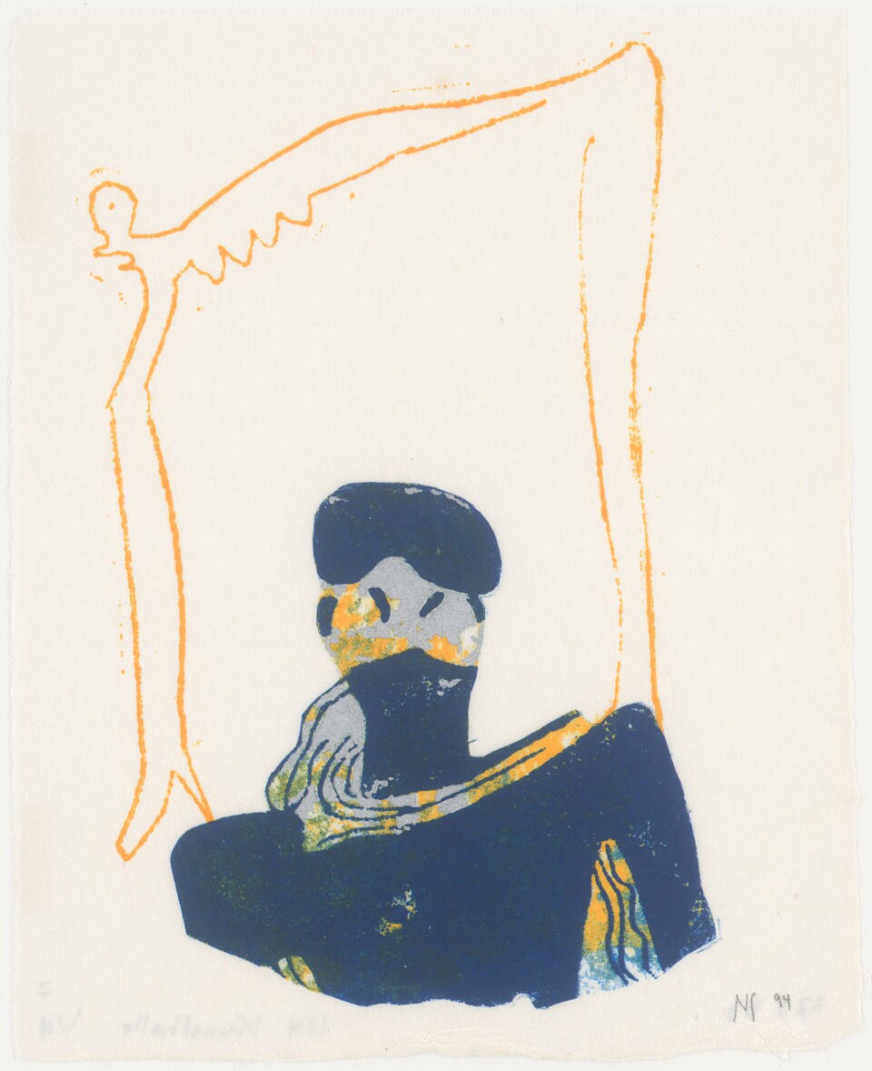 Nancy Spero, *1926 Sky goddess prehistoric model, 1994 Höhe x Breite: 23,3 x 15,1 cm, Farb. Siebdruck Bildnachweis: Bildarchiv Hamburger Kunsthalle / bpk