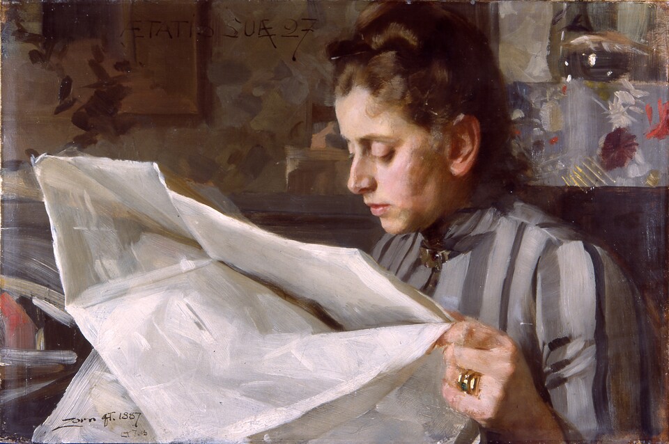 Anders Zorn (1860–1920), Die lesende Emma Zorn, 1887, Zornmuseet, Mora © Zornmuseet, Mora Anders Zorn (1860–1920), Die lesende Emma Zorn, 1887, Zornmuseet, Mora © Zornmuseet, Mora