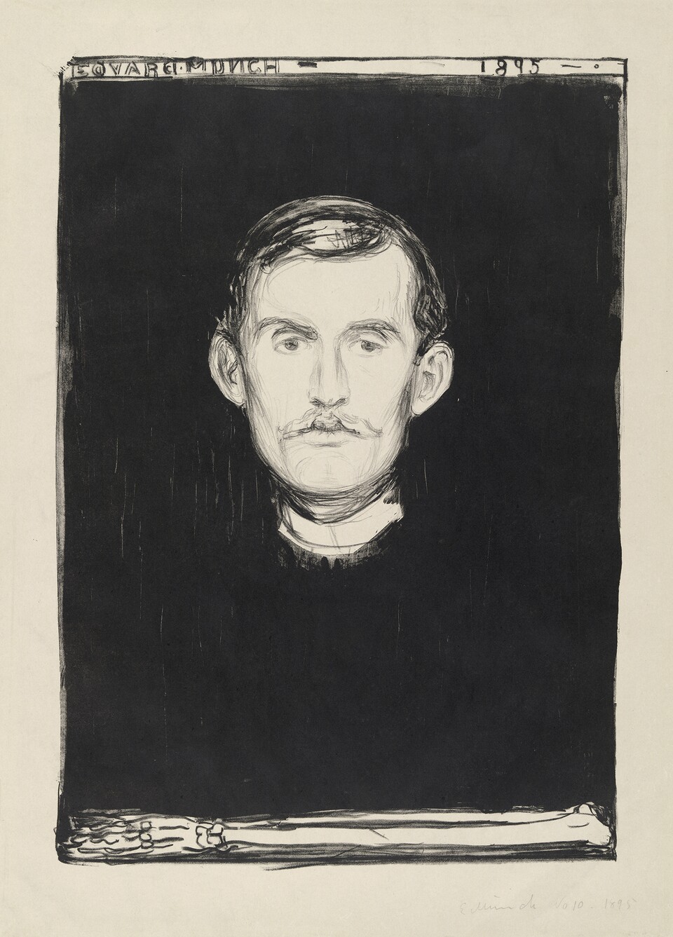 Edvard Munch (1863-1944) Selbstporträt, 1895 Kreide- und Pinsellithografie und Schaber, Bild 455 x 320 mm / Blatt 530 x 384 mm WVZ-Nr. Woll G 37 a.II Hamburger Kunsthalle, Kupferstichkabinett © Hamburger Kunsthalle / bpk Foto: Christoph Irrgang