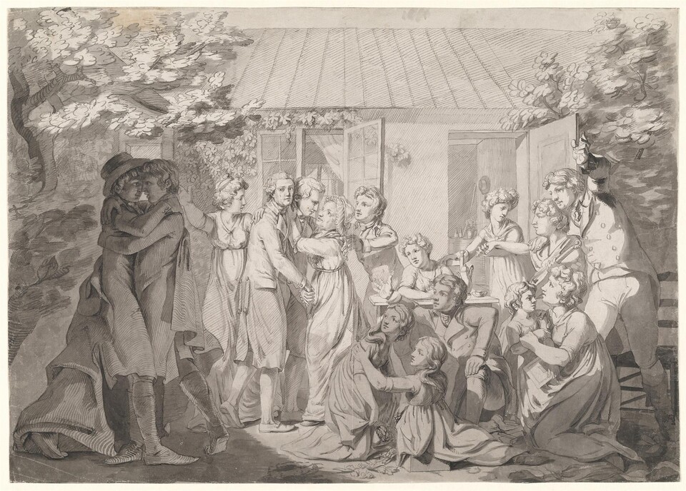 Philipp Otto Runge (1777 - 1810), Die Heimkehr der Söhne (Kompositionsentwurf), 1800/1, Feder und Pinsel in Grau und Schwarz, 447 mm x 630 mm, Hamburger Kunsthalle, Kupferstichkabinett © Hamburger Kunsthalle / bpk, Foto: Christoph Irrgang