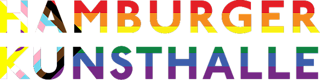 Logo Progress Pride Flag Logo der Hamburger Kunsthalle, eingefärbt in die Farben der Progress Pride Flag