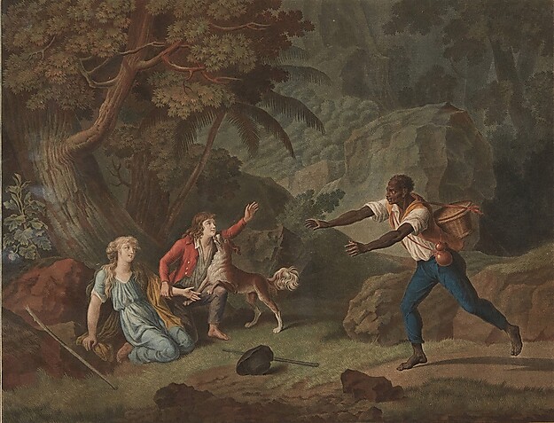 Charles Melchior Descourtis nach Frédéric-Jean Schall  L’histoire de Paul et Virginie, 1795–1797  6 kolorierte Radierungen, je 41 × 48 cm Kupferstichkabinett © Hamburger Kunsthalle / bpk  Foto: Christoph Irrgang 