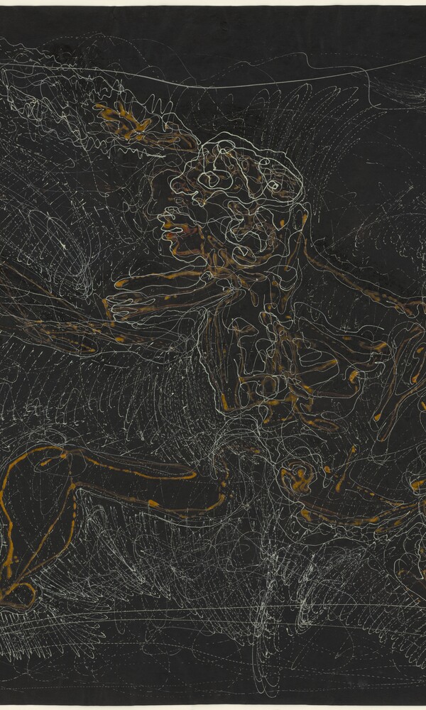 Thomas Rieck (1951-2022), Ohne Titel, 1994, 60,5 x 85,3 cm, Tusche, Acryl, Lack, Hamburger Kunsthalle, Kupferstichkabinett