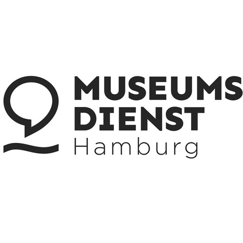 Logo vom Museumsdienst Hamburg, Schwarze Sprechblase auf weißem Grung